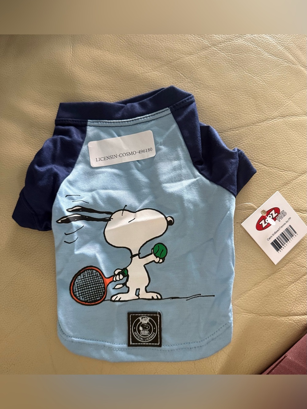 Small Dog Tee - Light Blue & Navy Snoopy Tennis Shirt